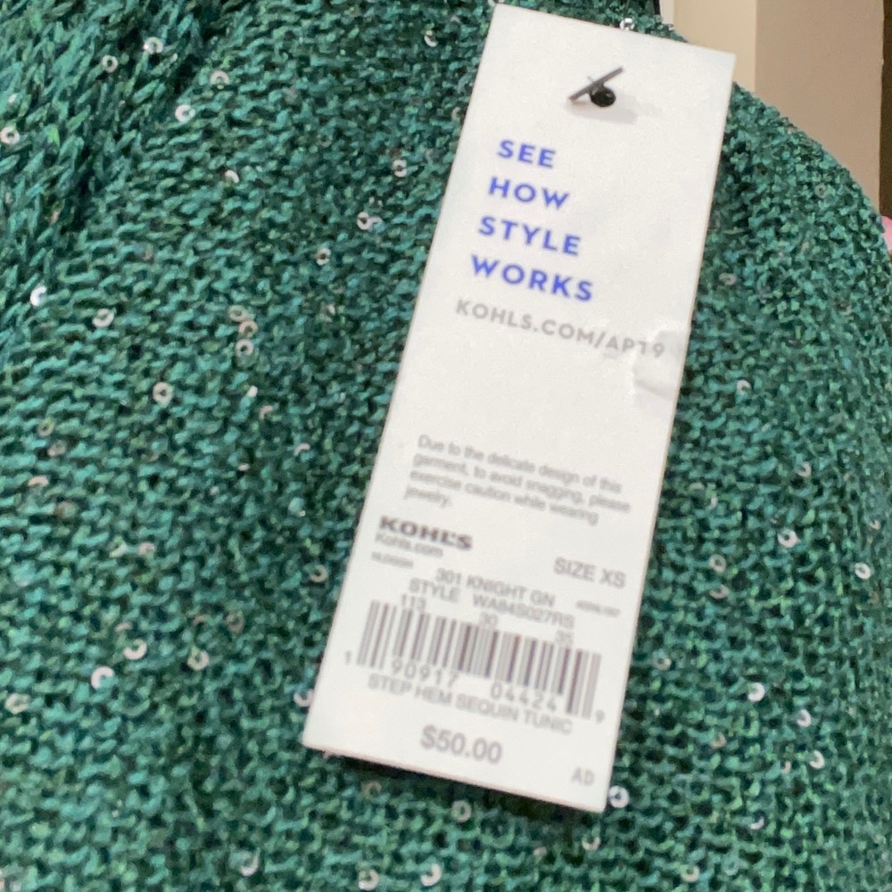 Apt. 9 Emerald Green Sequin Scoop Neck Sweater - Picture 6 of 11